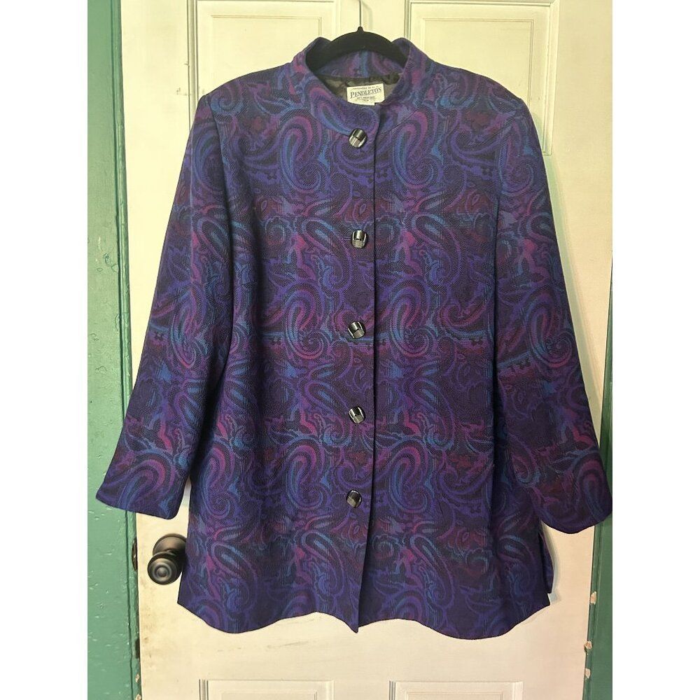 Vintage Pendleton Women's Wool Paisley Jacket Size 16W Purple & Blue Button-Up L